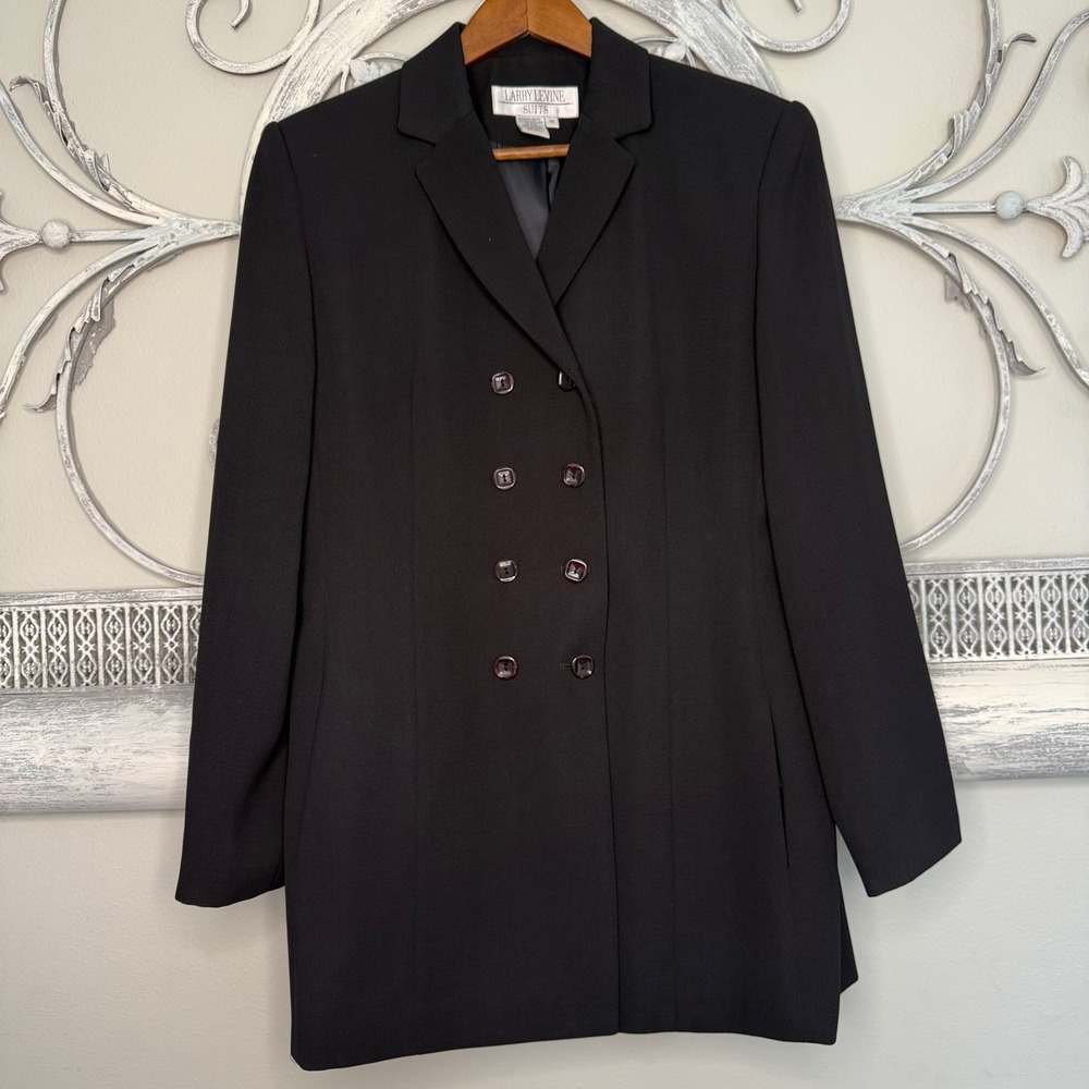Larry Levine Suits Vintage 90s Black Double Breasted Blazer Jacket Womens Sz 14